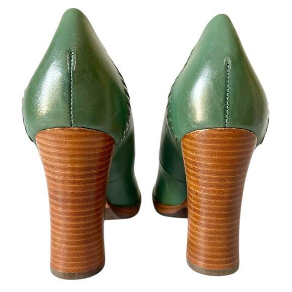 Kork Ease Simone Ace Leather High Heel Pumps Block Slip On Green Brown Size 9 - Picture 8 of 10